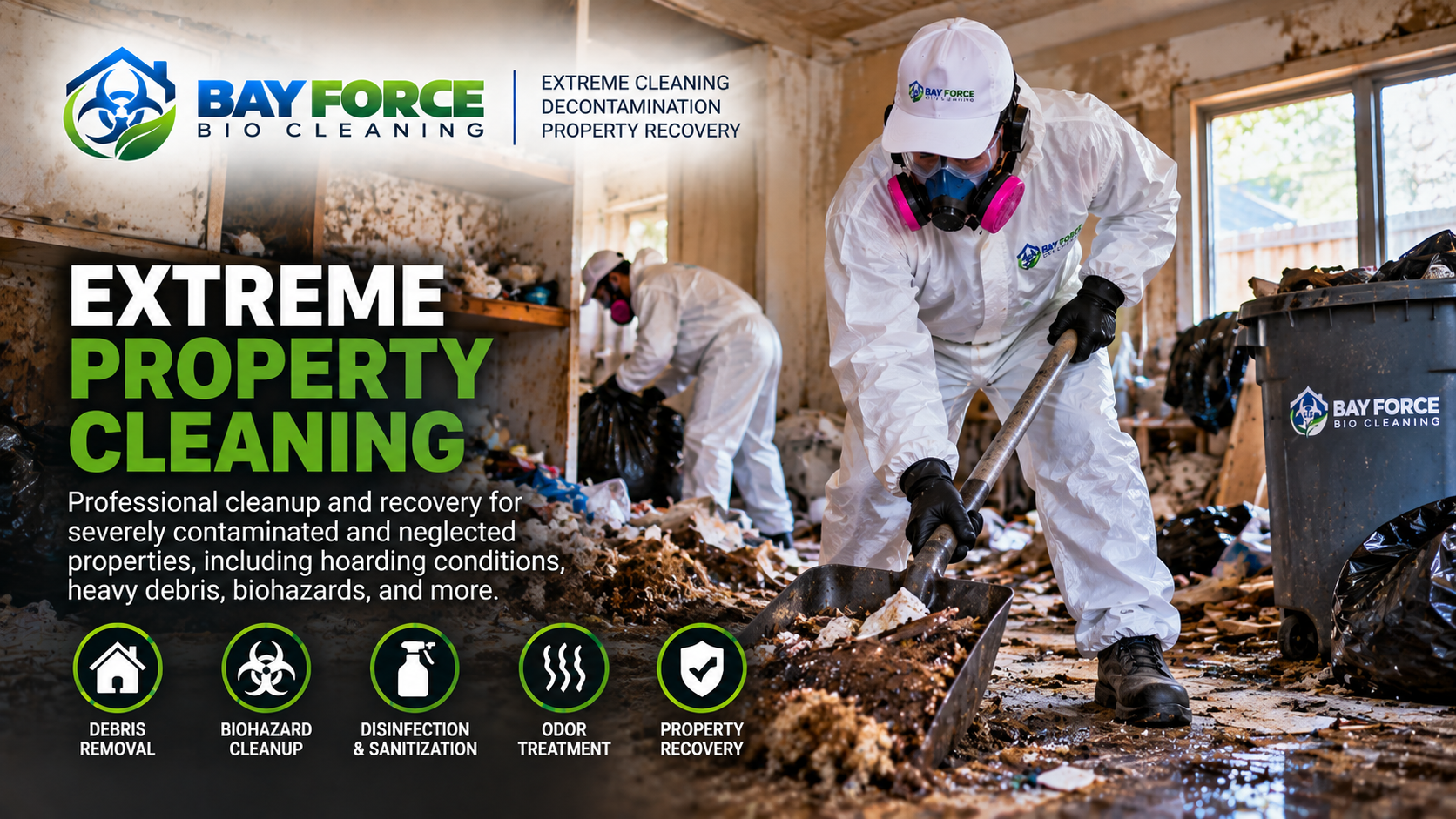 Professional extreme property cleaning and property recovery by Bay Force Bio Cleaning