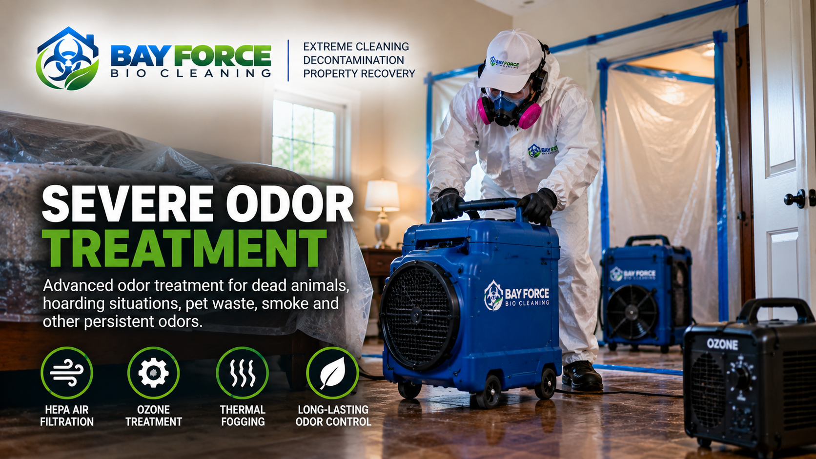 Professional severe odor treatment and decontamination by Bay Force Bio Cleaning